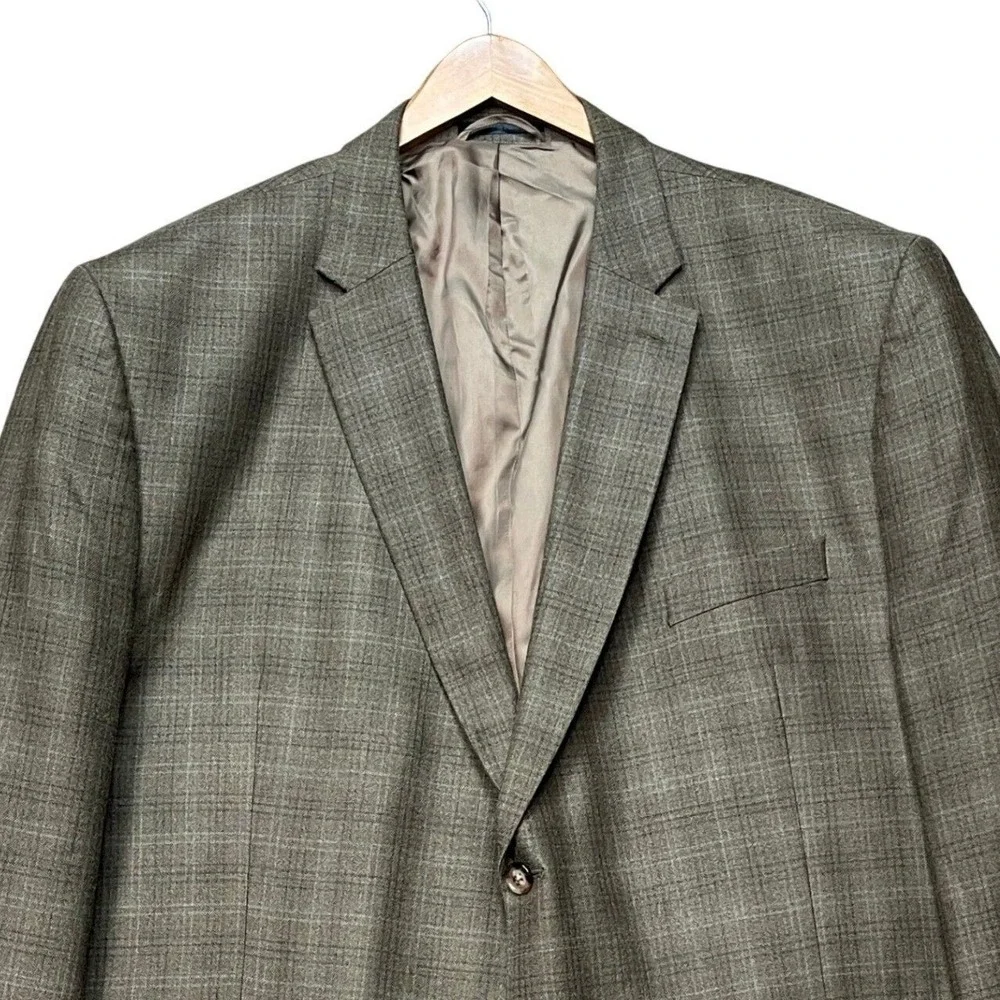 Lauren Ralph Lauren Blazer Mens 54R Olive Brown Silk Wool Glen Check Sport Coat